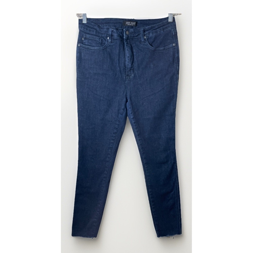 Judy Blue Skinny Jeans Women Size 32‎ Blue High Rise Raw Hem Stretch Ankle Crop